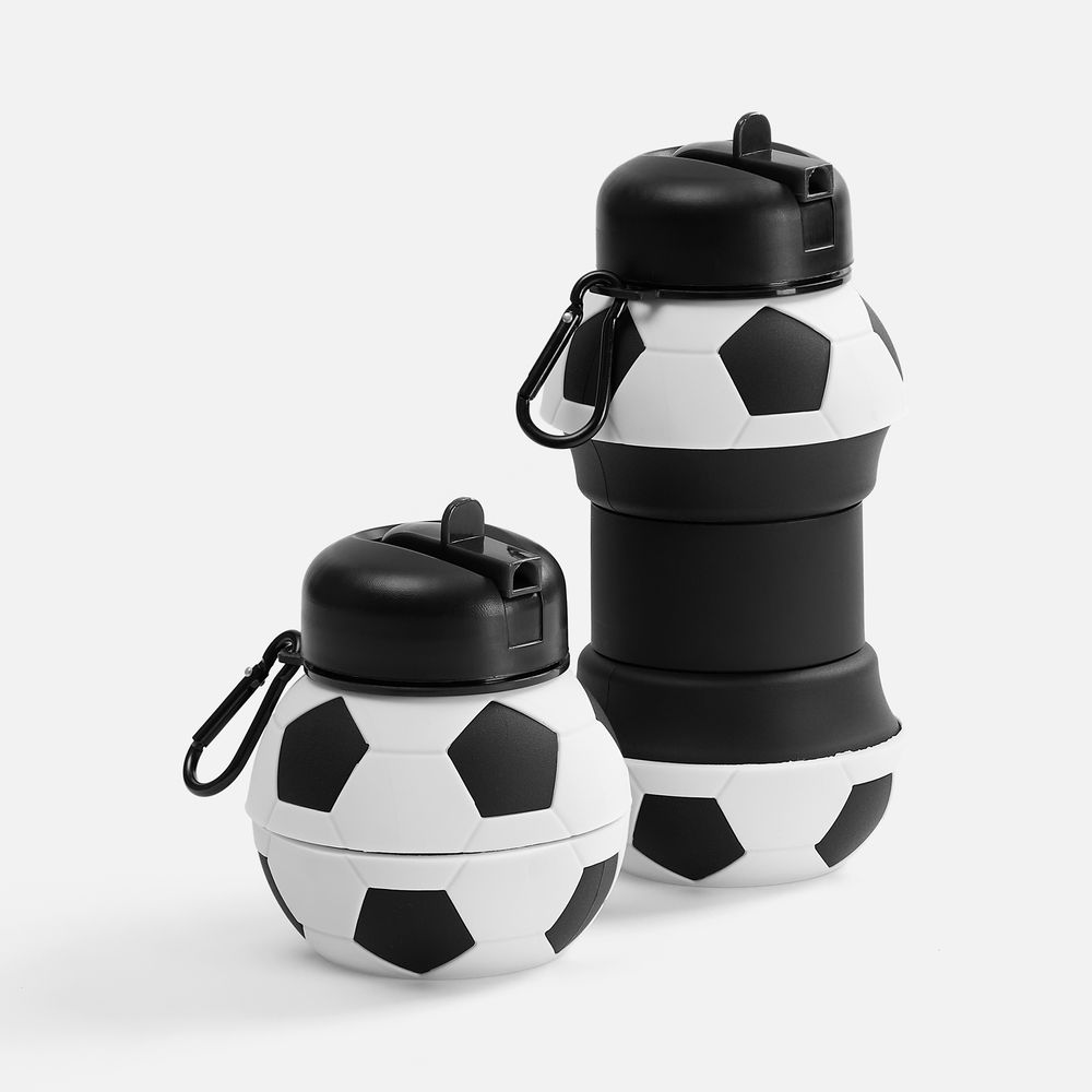 Складная бутылка для воды Football Flex, белая с черным