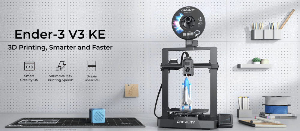 3D принтер Creality Ender-3 V3 KE, размер печати 220x220x240mm, FDM, PLA/ABS/TPU(95A)/PETG/ASA, max 500 мм/с., датчик CR Touch (автоматическое выравнивание стола), Enternet, USB, WiFi, Creality cloud APP, 350Вт (набор для сборки)