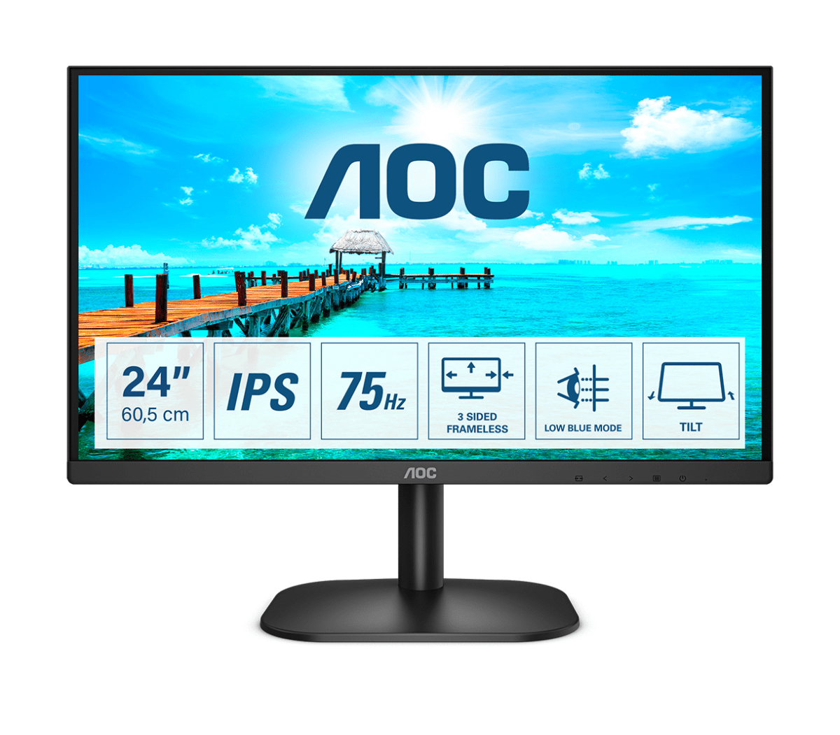 Монитор LCD 23.8'' 16:9 1920х1080(FHD) IPS, nonGLARE, 75 Hz, 250 cd/m2, H178°/V178°, 1000:1, 20М:1, 16.7M, 4ms, VGA, DVI, HDMI, Tilt, Speakers, Black