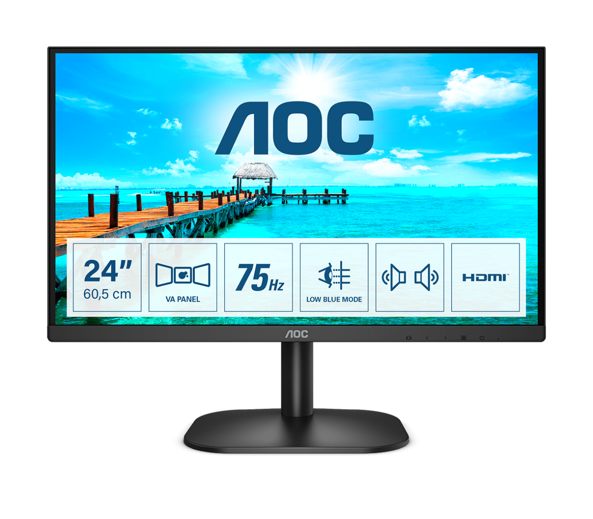 Монитор LCD 23.8'' 16:9 1920х1080(FHD) VA, nonGLARE, 75 Hz, 250 cd/m2, H178°/V178°, 3000:1, 20М:1, 16.7M, 4ms, VGA, DVI, HDMI, Tilt, Speakers, Black