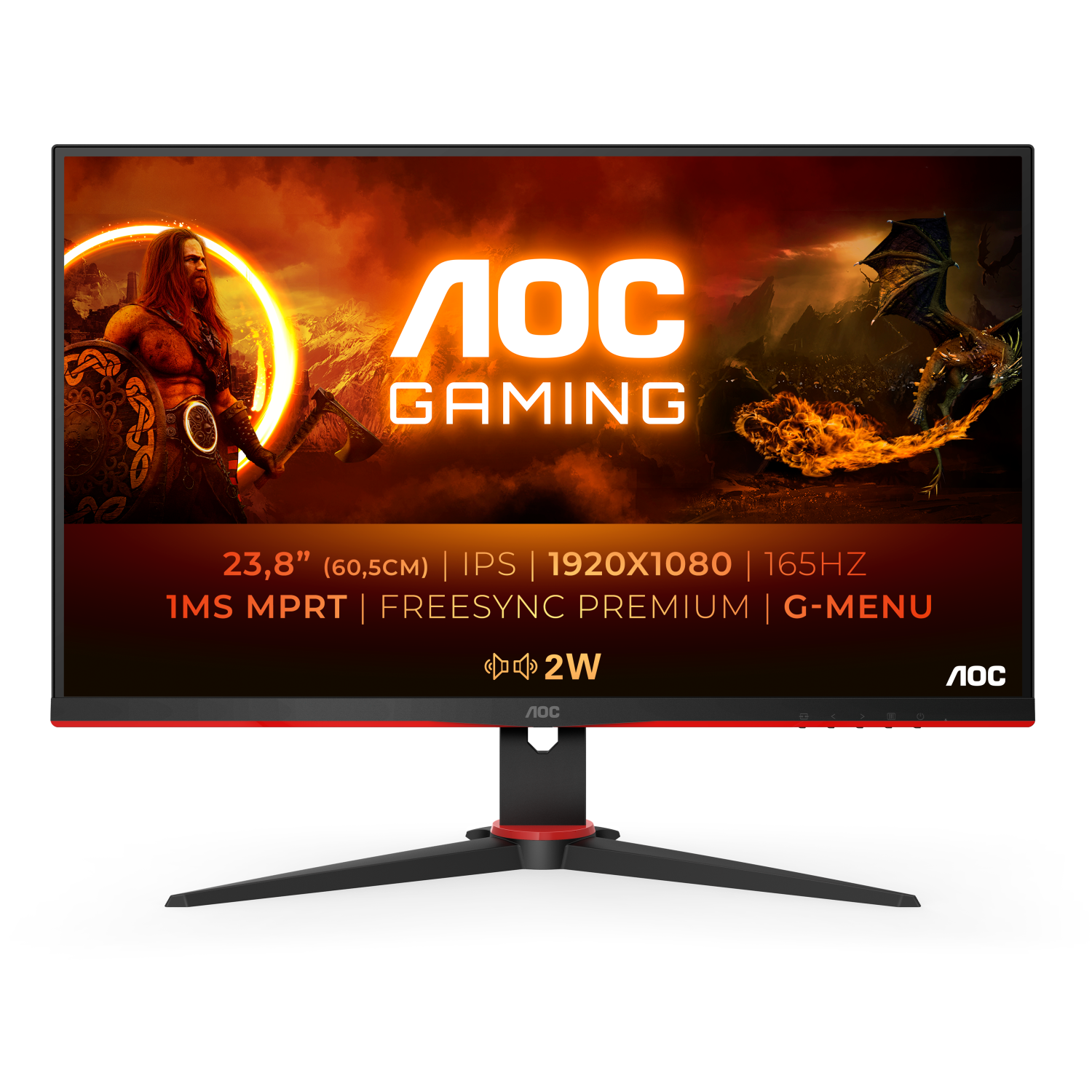 Монитор LCD 23.8'' 16:9 1920х1080(FHD) IPS, nonGLARE, 165 Hz, 300 cd/m2, H178°/V178°, 1000:1, 80M:1, 16.7M, 1ms, VGA, 2xHDMI, DP, Tilt, Speakers, Black+Cherry