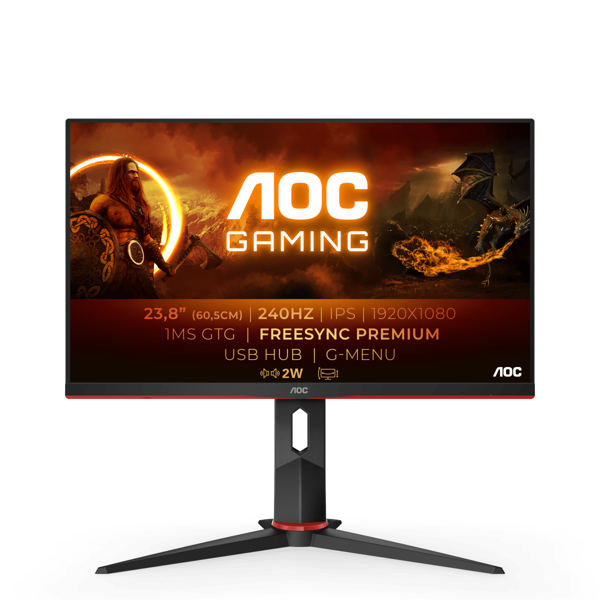 Монитор LCD 23.8'' 16:9 1920х1080(FHD) IPS, nonGLARE, 240 Hz, 350 cd/m2, H178°/V178°, 1000:1, 80M:1, 16.7M, 0,5 ms, 2xHDMI, DP, USB-Hub, Height adj, Pivot, Tilt, Swivel, Speakers, Black+Cherry