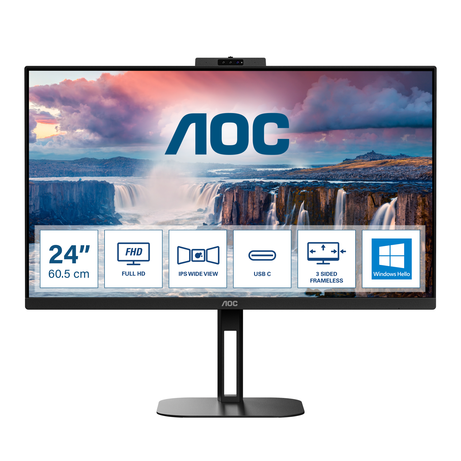 Монитор LCD 23.8'' 16:9 1920х1080(FHD) IPS, nonGLARE, 75 Hz, 300 cd/m2, H178°/V178°, 1000:1, 20М:1, 16.7M, 1ms, HDMI, DP, USB-C, USB-Hub, Height adj, Pivot, Tilt, Swivel, Speakers, Camera, Black