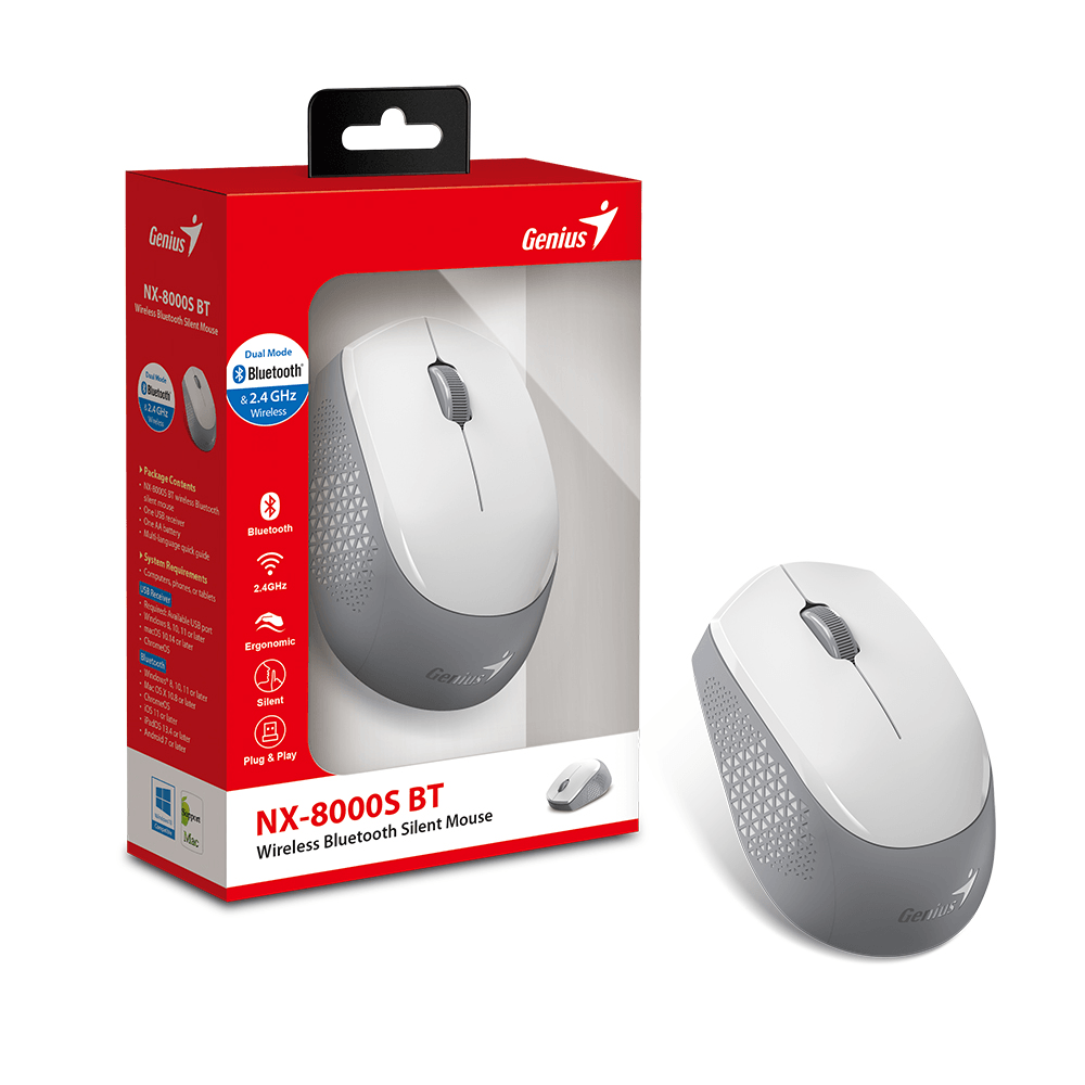 Мышь беспроводная NX-8000S BT белая (white), Bluetooth 5,3,silent