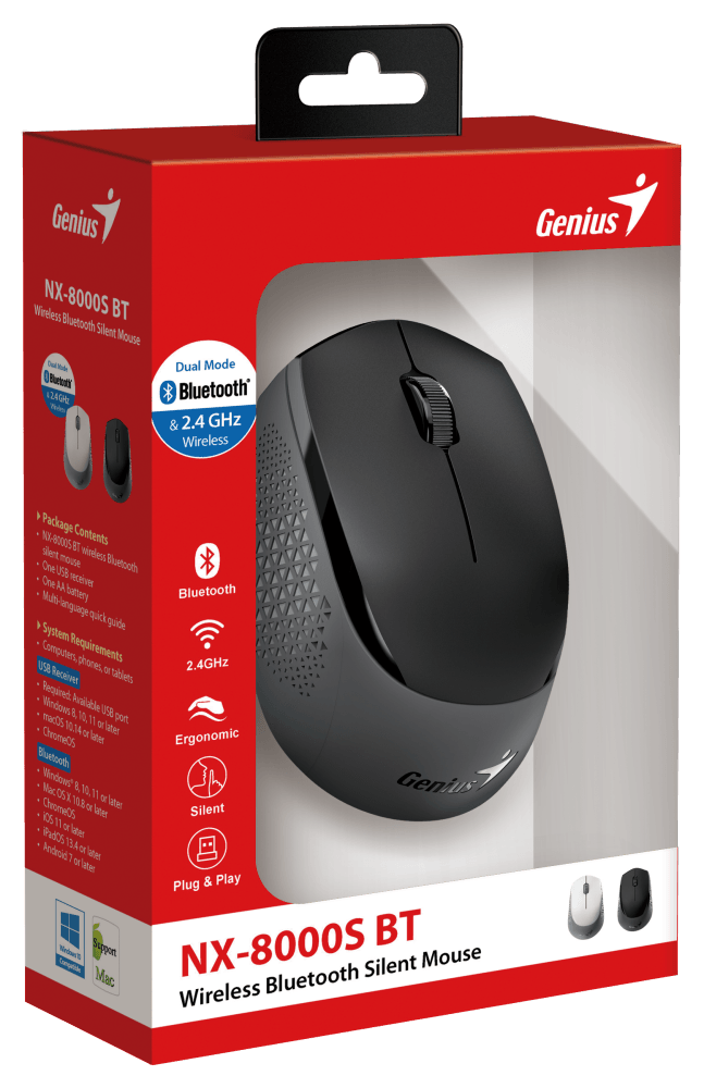 Мышь беспроводная NX-8000S BT черная (black), Bluetooth 5,3,silent