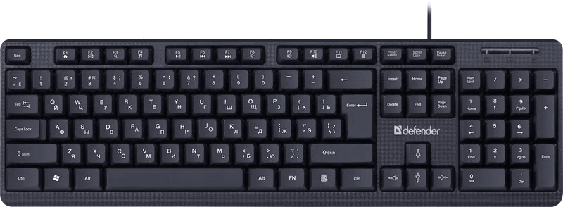 Проводная клавиатура Defender 45162 Daily HB-162 RU,черный,104 кнопки +FN, 1.8м