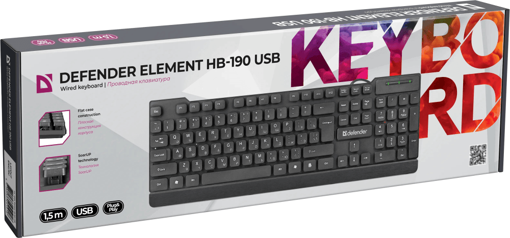 Проводная клавиатура Defender 45191 Element HB-190 USB RU,черный,полноразмерная