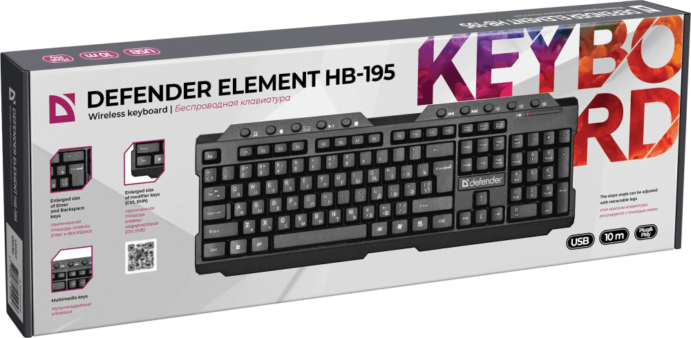 Беспроводная клавиатура Defender 45195 Element HB-195 RU,черный,мультимедиа