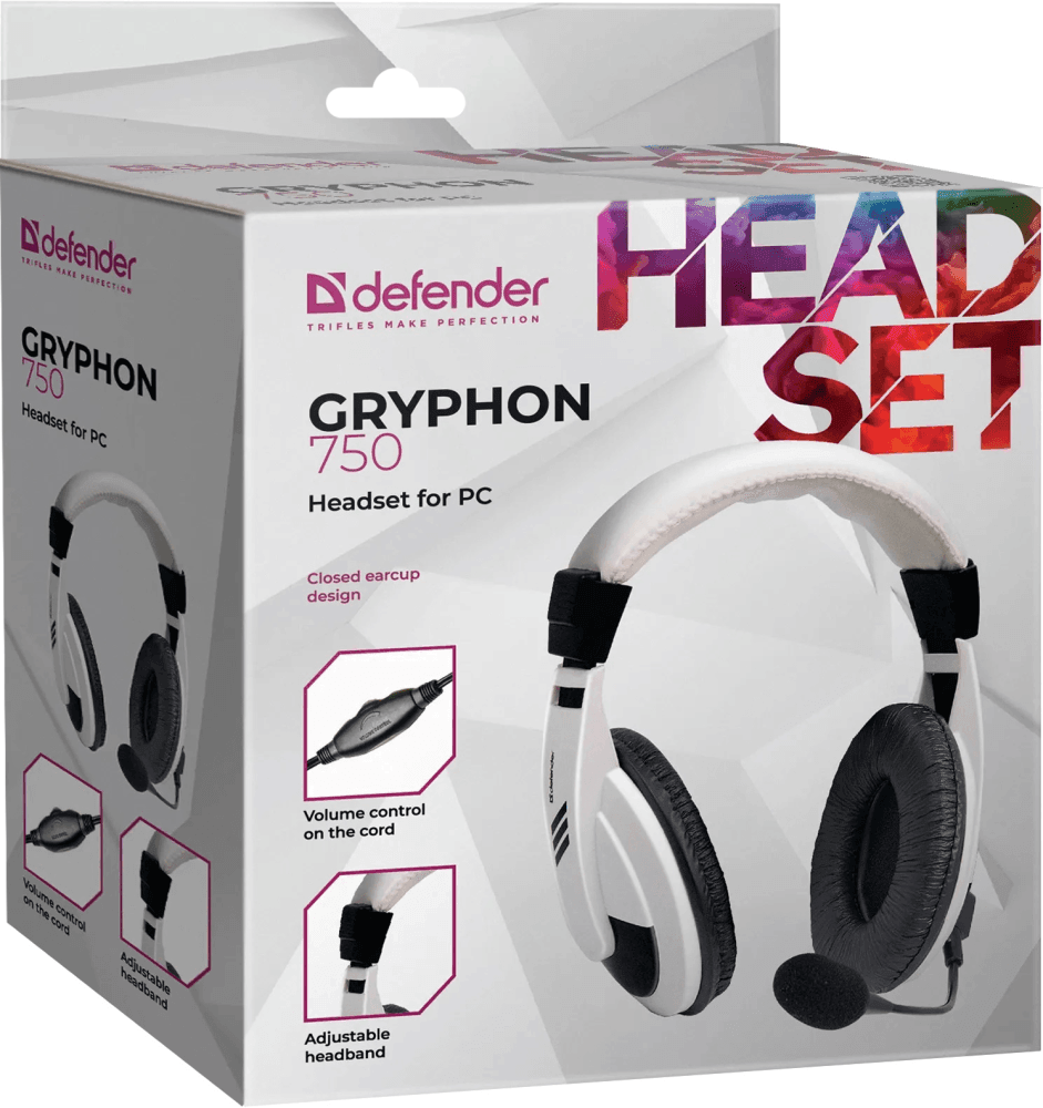 Компьютерная гарнитура Defender 63747 Gryphon 750 белый, кабель 2 м