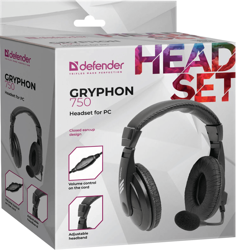 Компьютерная гарнитура Defender 63750 Gryphon 750 черный, кабель 2 м