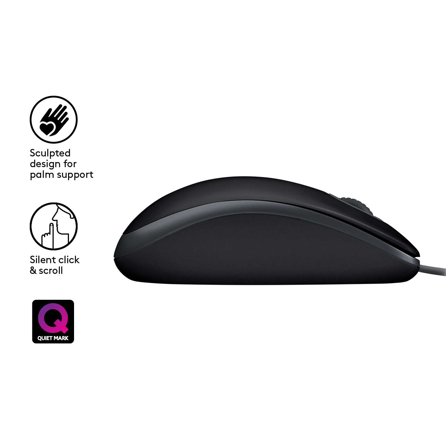 Мышь Logitech B110 Silent (B110s) Black (черная, бесшумная, оптическая, 3 кнопки, 1000dpi, USB, 1.8м) (M/N: M-U0051)