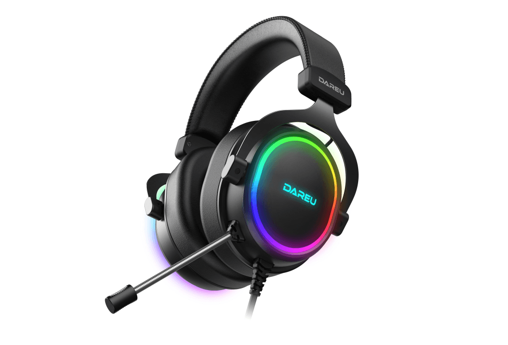 Гарнитура игровая проводная Dareu EH925 Black (черный), подсветка RGB, фиксированный микрофон с шумоподавлением, подключение USB, длина кабеля 2,2м