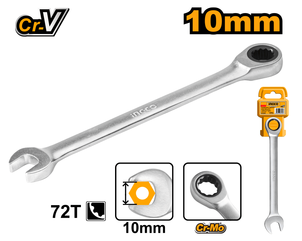 Комбинированный трещоточный ключ 10 мм INGCO HCSPAR101 INDUSTRIAL