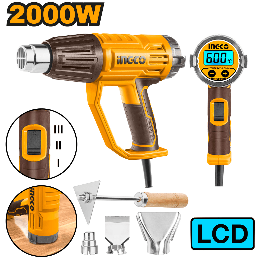 Строительный фен 2000 Вт, ЖК-дисплей,  INGCO HG200058