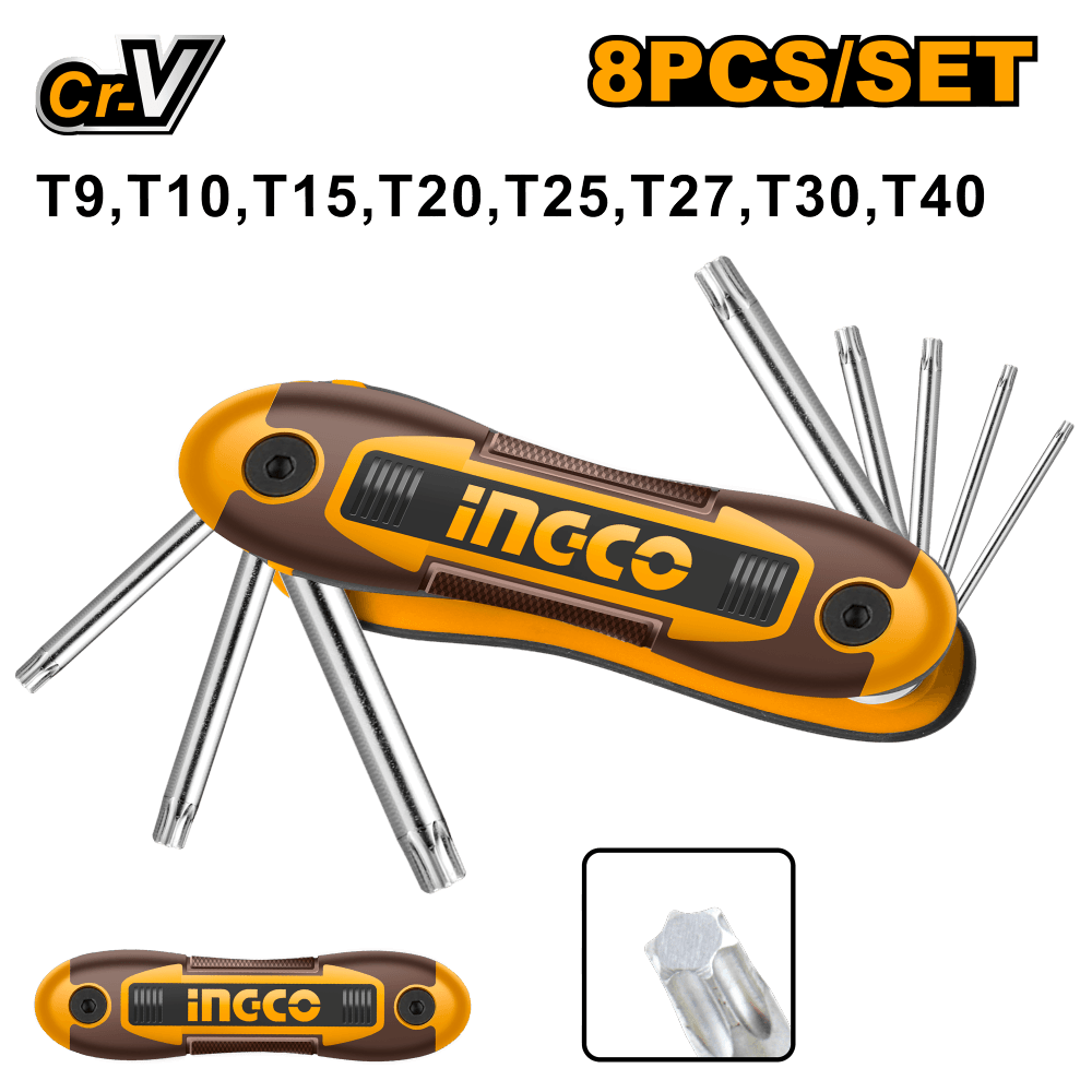 Набор шестигранных ключей Torx Ingco HHK14083,T9-T40, CR-V, Пластиковая ручка