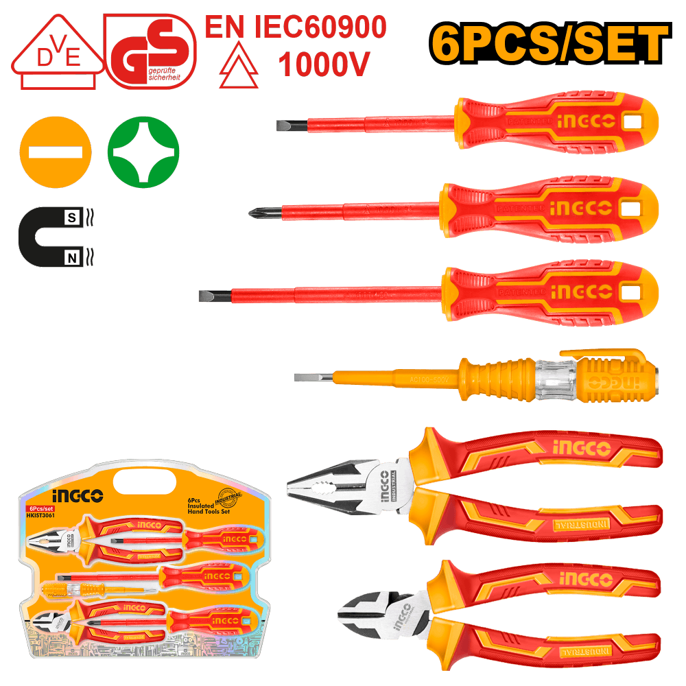 Набор изолированных ручных инструментов из 6 шт Ingco HKIST3061,SL,PH, индик.отв, магн.наконечник