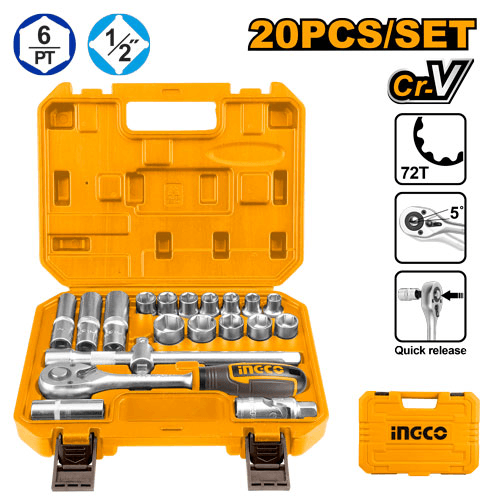 Набор головок 20 шт 1/2" Ingco HKTS12201,10-24мм