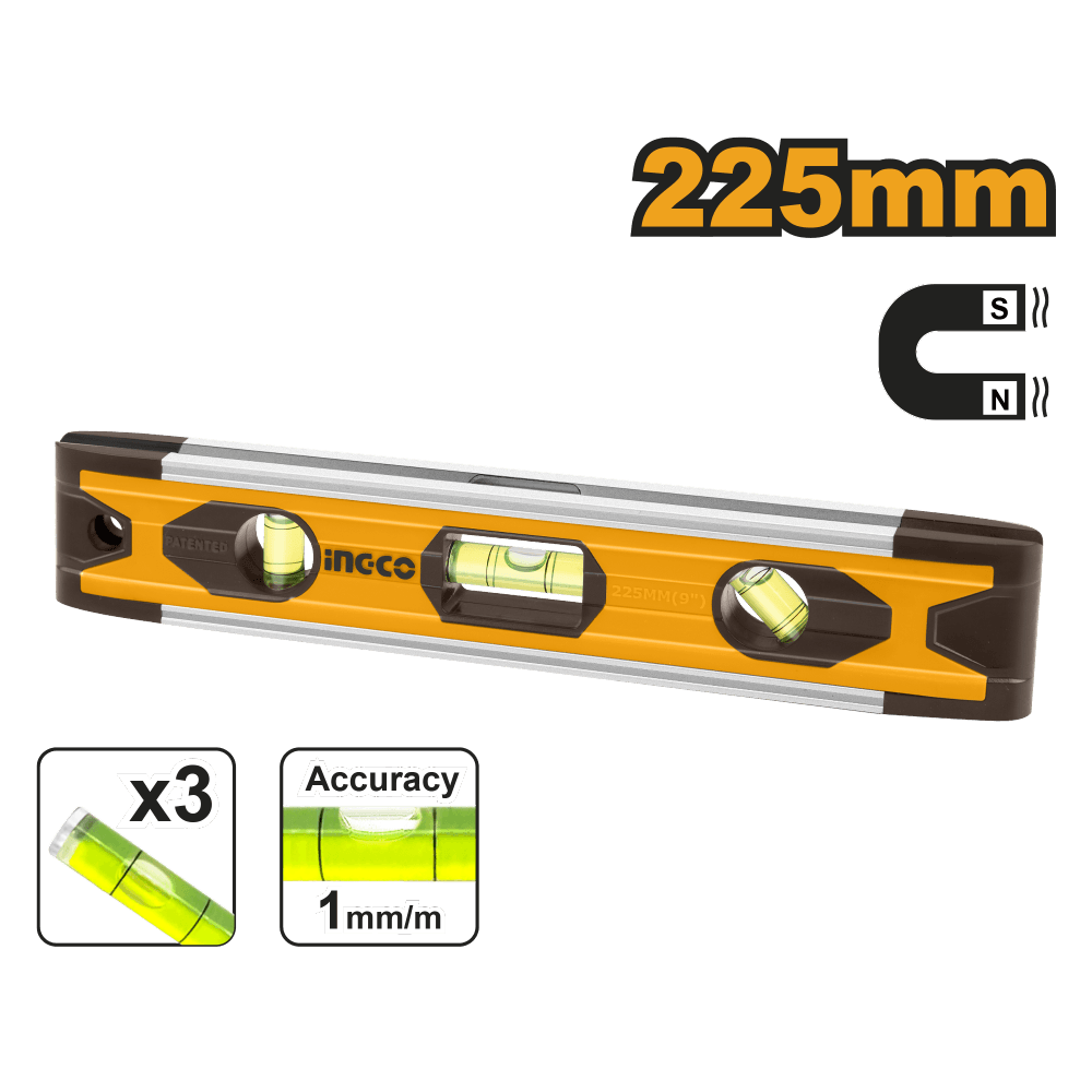 Мини-пузырьковый уровень Ingco HMSL01030,225 мм, 3 уровня