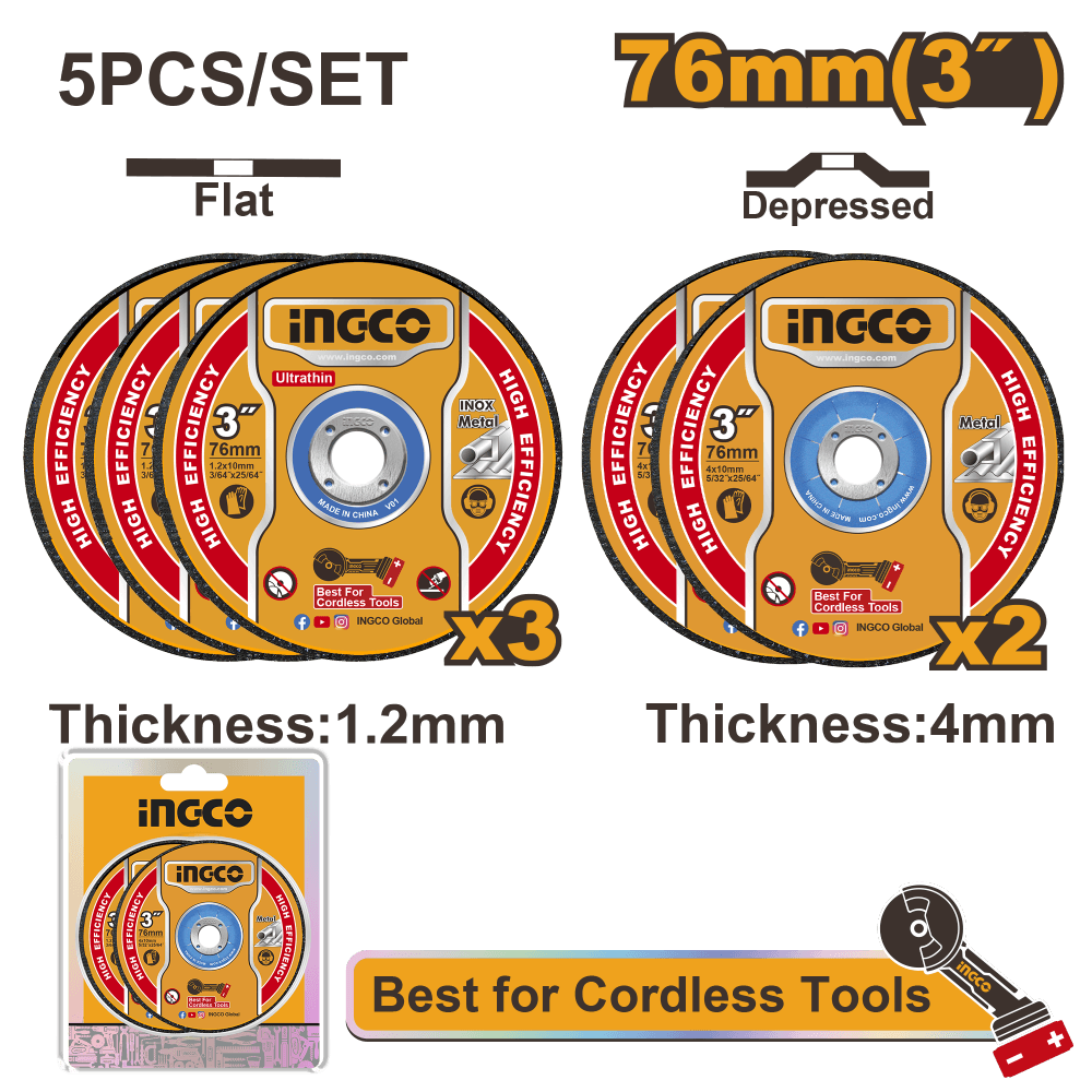 Набор дисков по металлу 76 мм 5 шт (20/80) INGCO MCD303768