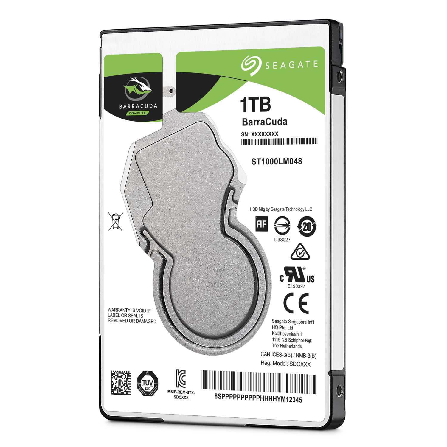 Жесткий диск Seagate BarraCuda ST1000LM048, 1TB, 2.5", 5400 RPM, SATA-III, 512e, 128MB, 7mm
