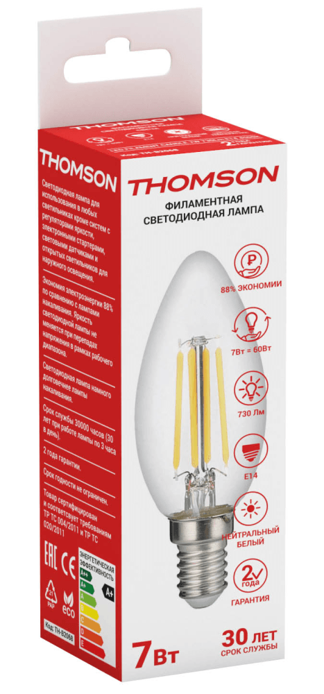 THOMSON LED FILAMENT CANDLE 7W 730Lm E14 4500K TH-B2068