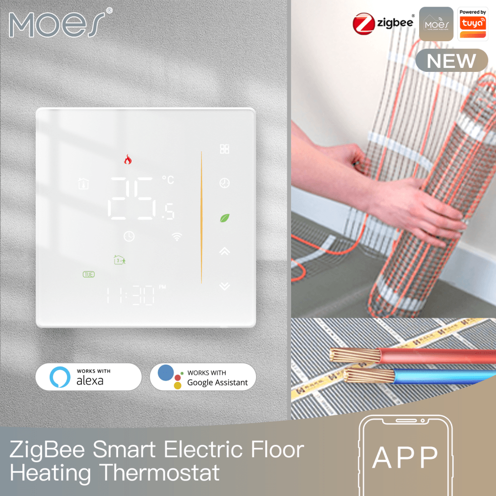 Термостат для электрических теплых полов Moes ZigBee Smart Thermostat белый модели ZHT-006