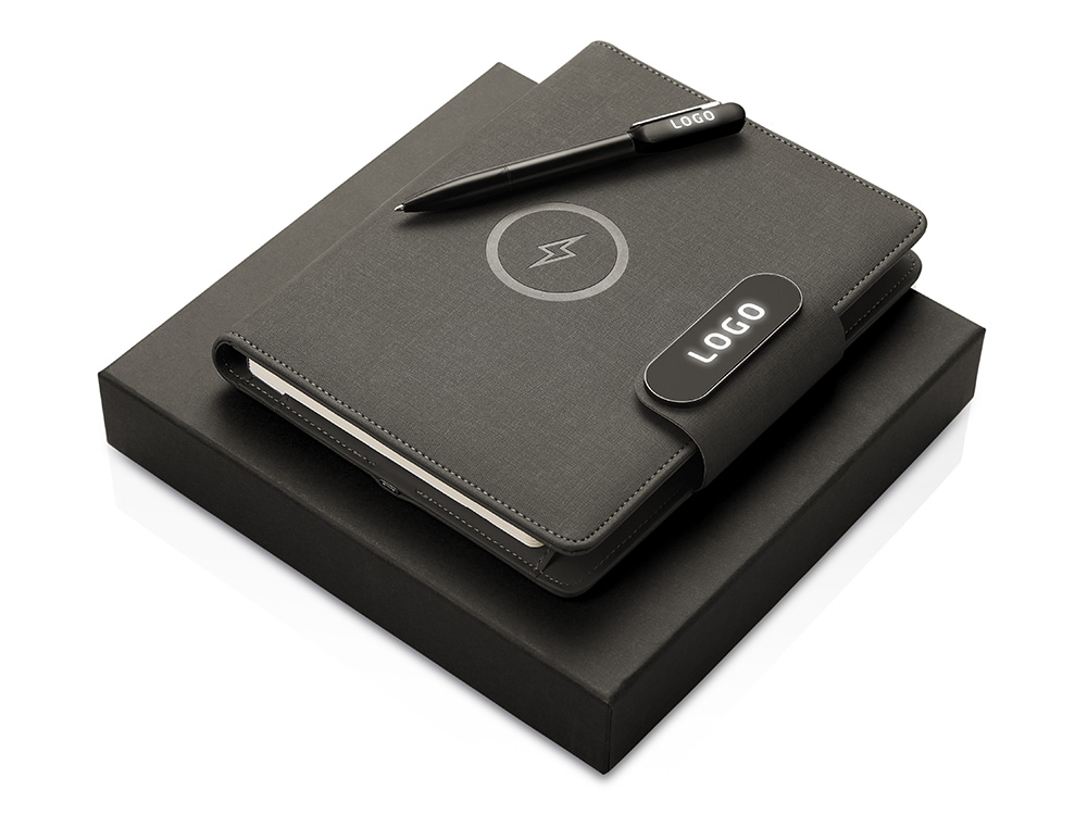 Подарочный набор Twilight: органайзер А5 с беспроводной зарядкой и металлическая шариковая ручка со светящимся логотипом