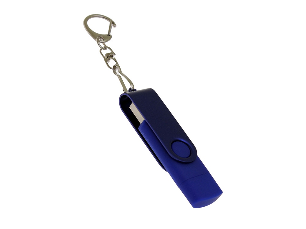 USB-флешка на 32 Гб 2 в 1 поворотный механизм, c дополнительным разъемом Type-C с одноцветным металлическим клипом, синий