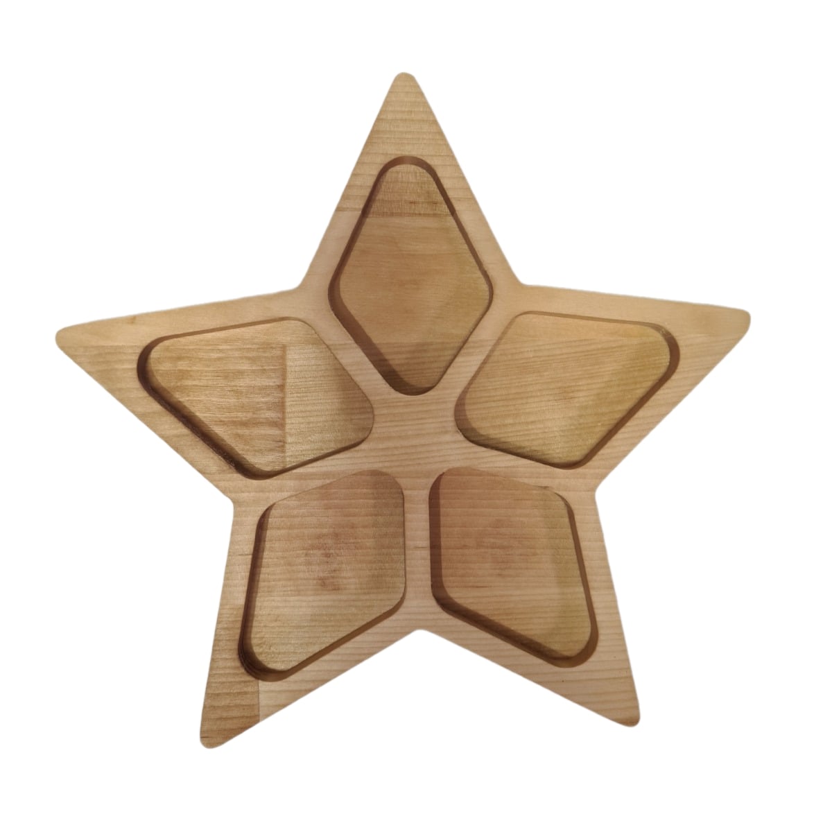 370720m Менажница "Звезда, 5 секций" 22,6х21,6х1,8 см, массив берёзы, покрыта маслом