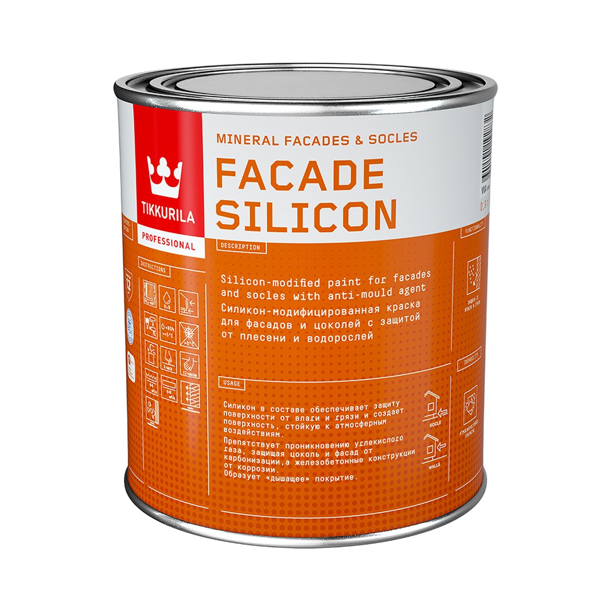 КРАСКА "FACADE SILICON"  БАЗА С   0,9 Л (1/6) АКРИЛОВАЯ ДЛЯ ФАСАДОВ И ЦОКОЛЕЙ "ТИККУРИЛА" 