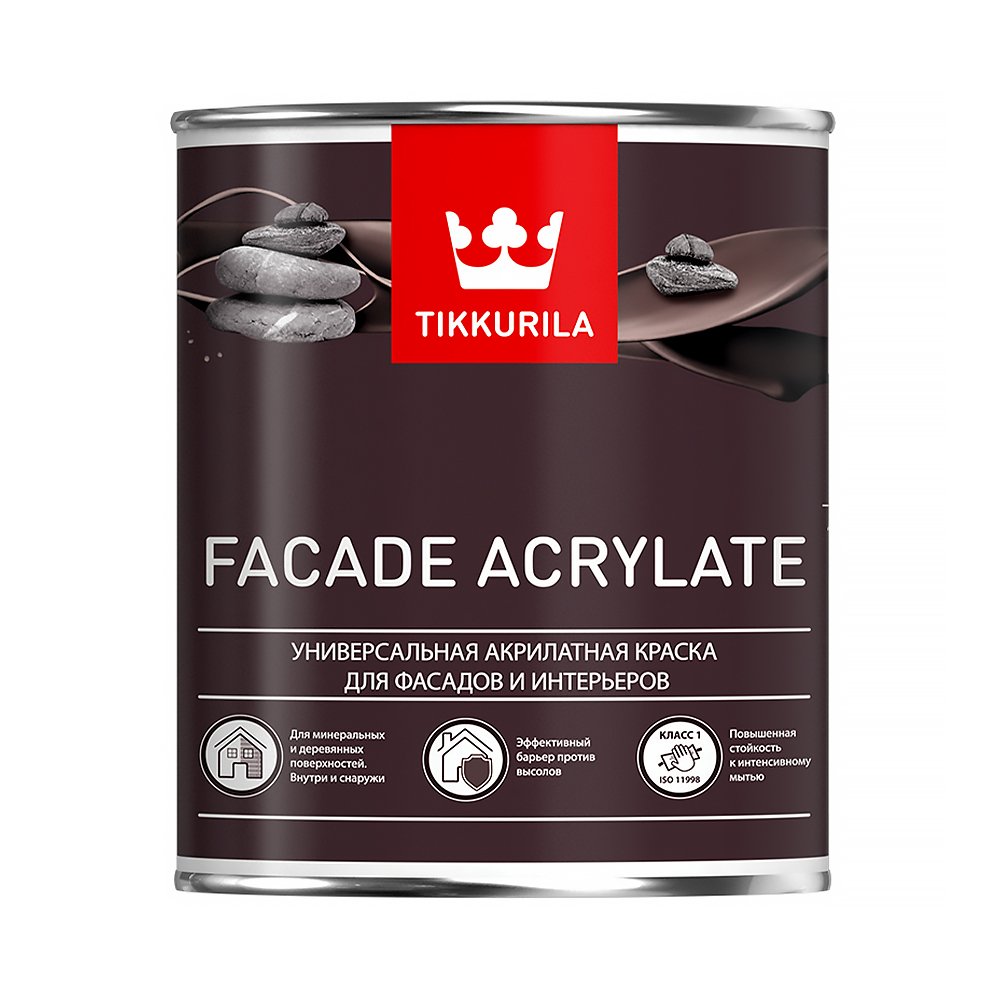 КРАСКА "FACADE ACRYLATE" БАЗА С  0,9 Л (1/6) ДЛЯ ФАСАДОВ "ТИККУРИЛА" 