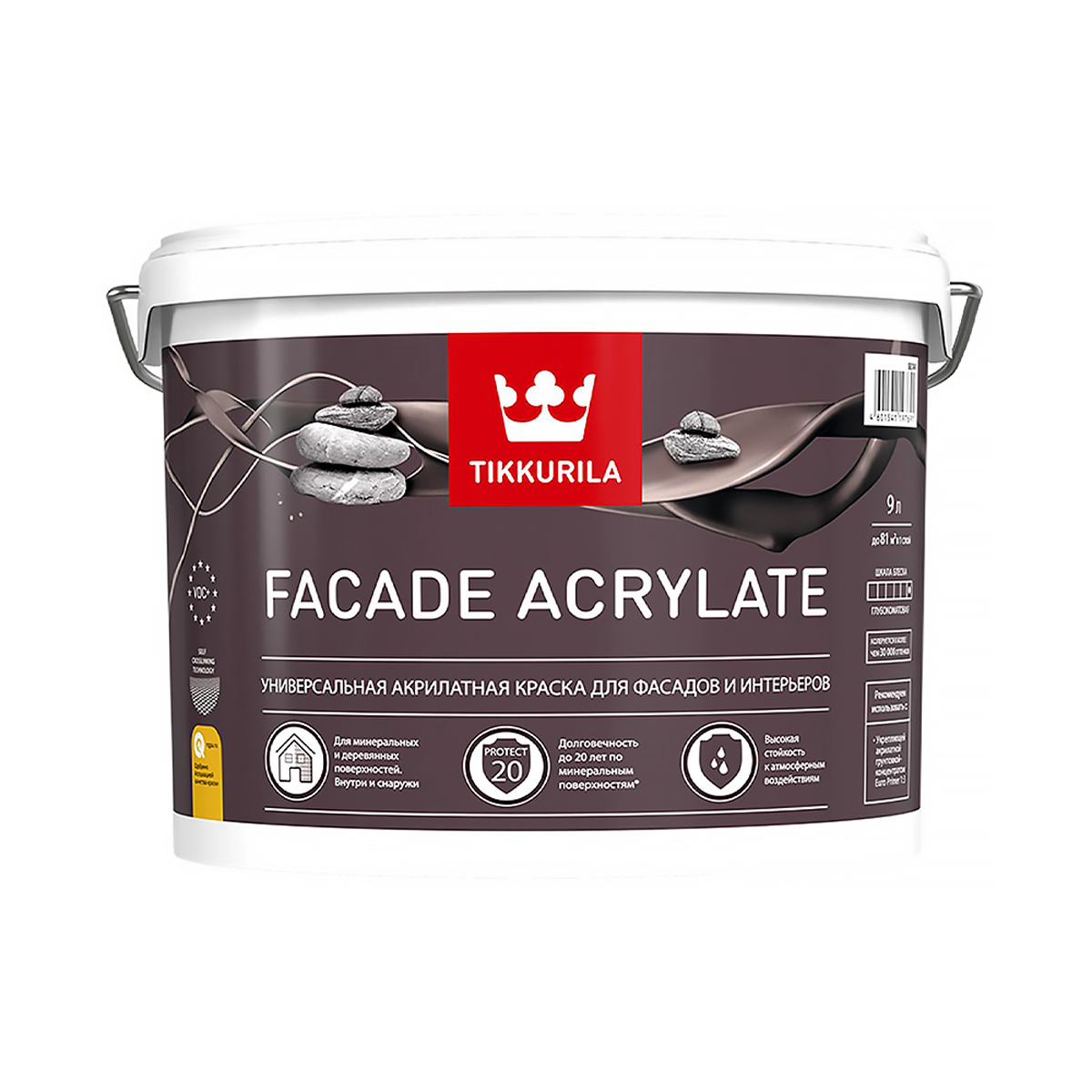 КРАСКА "FACADE ACRYLATE"  9 Л (1) ДЛЯ ФАСАДОВ "ТИККУРИЛА" 