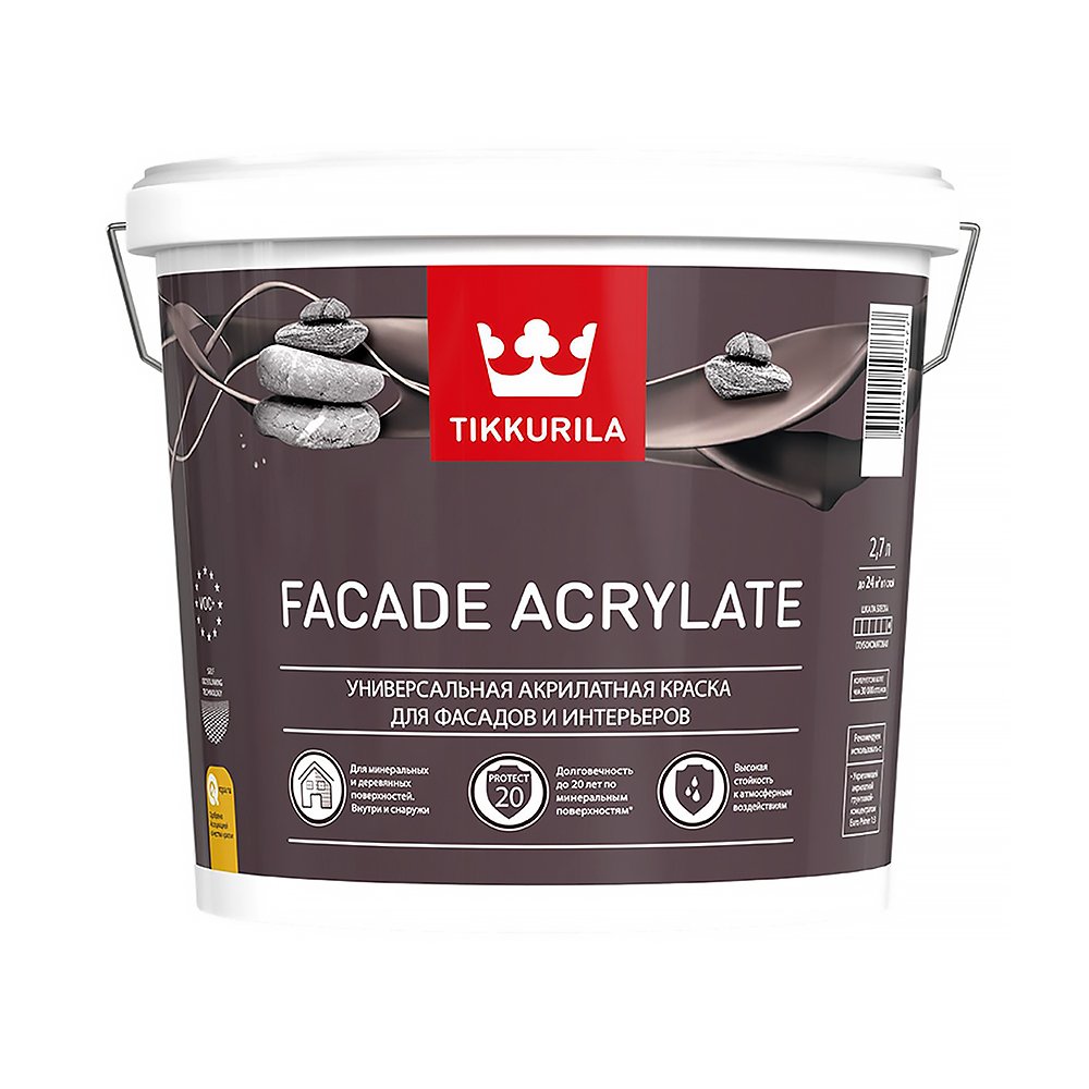 КРАСКА "FACADE ACRYLATE" БАЗА С  2,7 Л (1) ДЛЯ ФАСАДОВ "ТИККУРИЛА" 