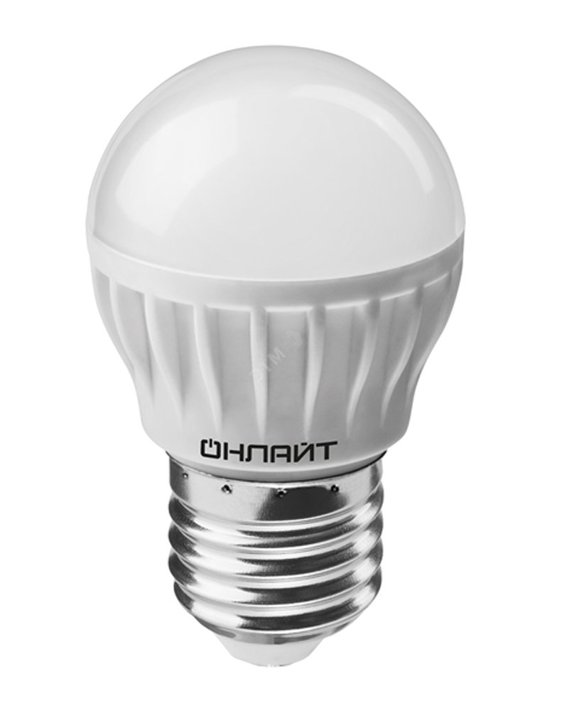 ЛАМПА СВЕТОДИОДНАЯ (LED)  "ОНЛАЙТ" G45  ШАР  10W 6500 К  E27, МАТОВ., ДНЕВНОЙ СВЕТ (10/100)  61 970 