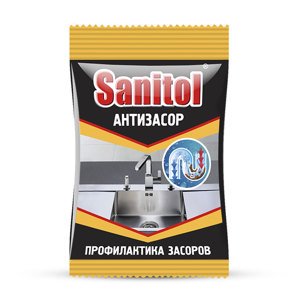 СРЕДСТВО ДЛЯ УСТРАНЕНИЯ ЗАСОРОВ "АНТИЗАСОР" 90 Г (24) "SANITOL" 