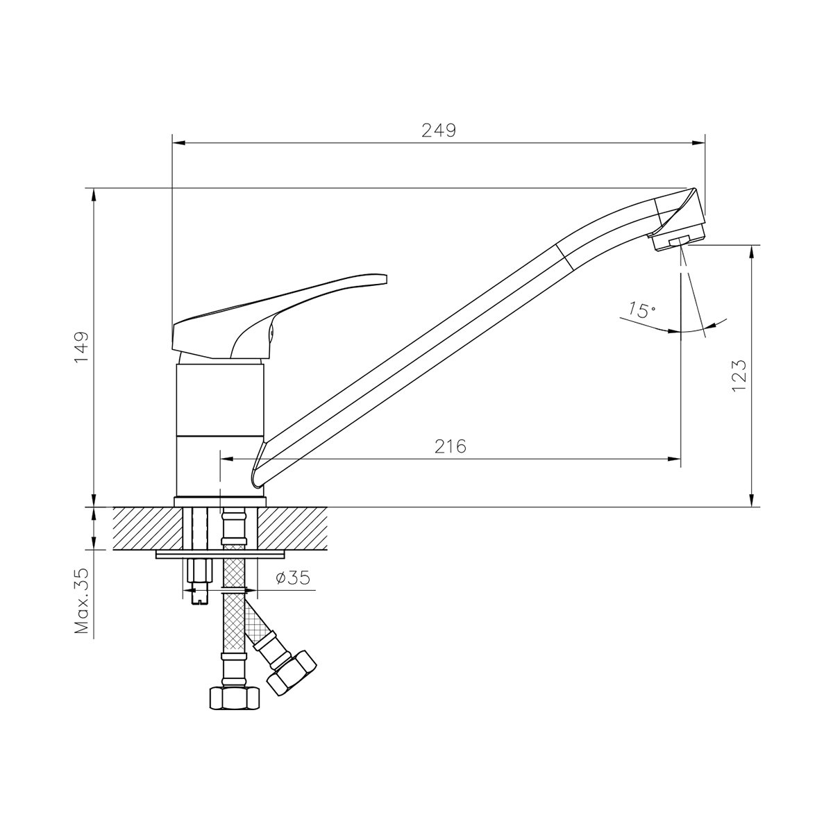 СМЕСИТЕЛЬ ДЛЯ КУХНИ DR21018 ПОВОРОТН. ИЗЛИВ (1/12) "DECOROOM" 