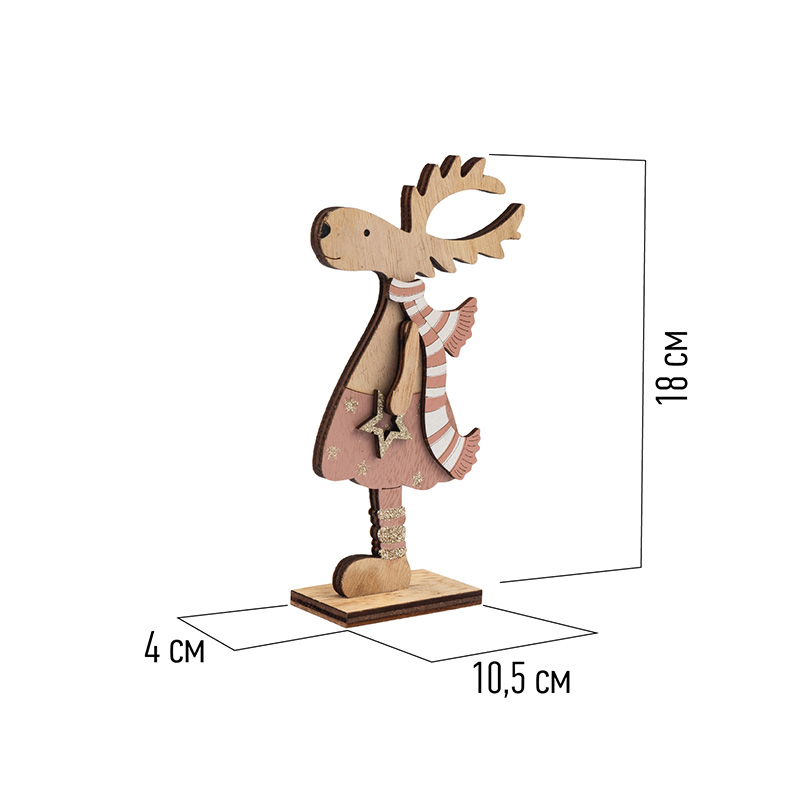 ФИГУРКА "РОЖДЕСТВЕНСКИЙ ОЛЕНЬ" РОЗОВЫЙ 10,5*4*18 СМ ДЕРЕВ. (1/48) "NEON-NIGHT" 504-006 
