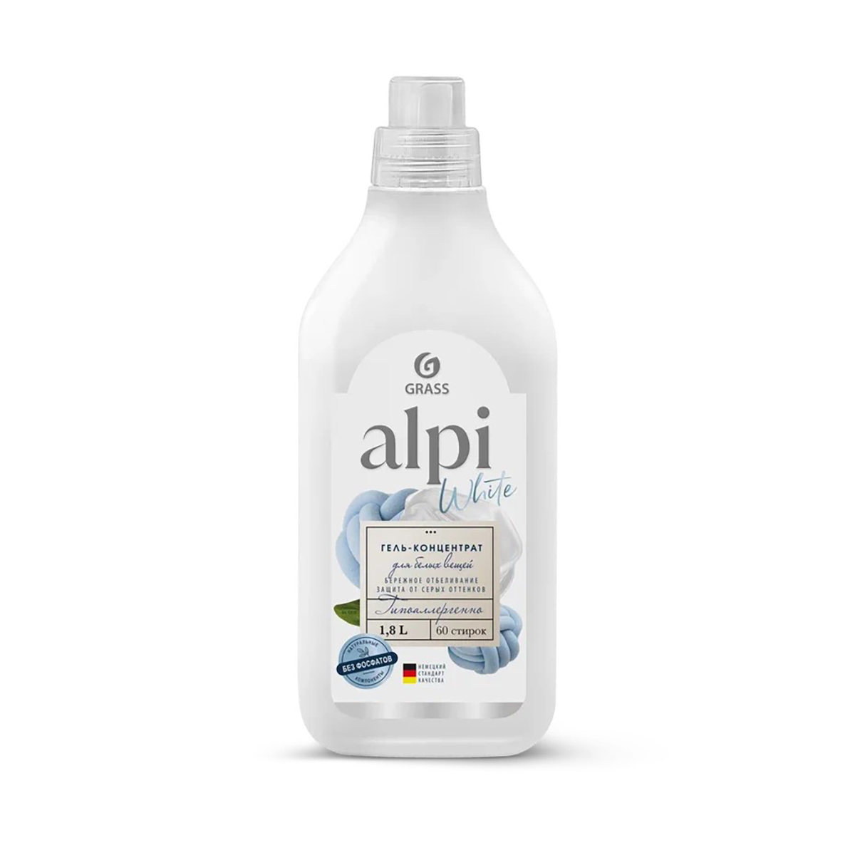 СРЕДСТВО ДЛЯ СТИРКИ БЕЛОГО БЕЛЬЯ "ALPI WHITE GEL" 1,8 Л ГЕЛЬ-КОНЦЕНТРАТ (1/6) "GRASS" 