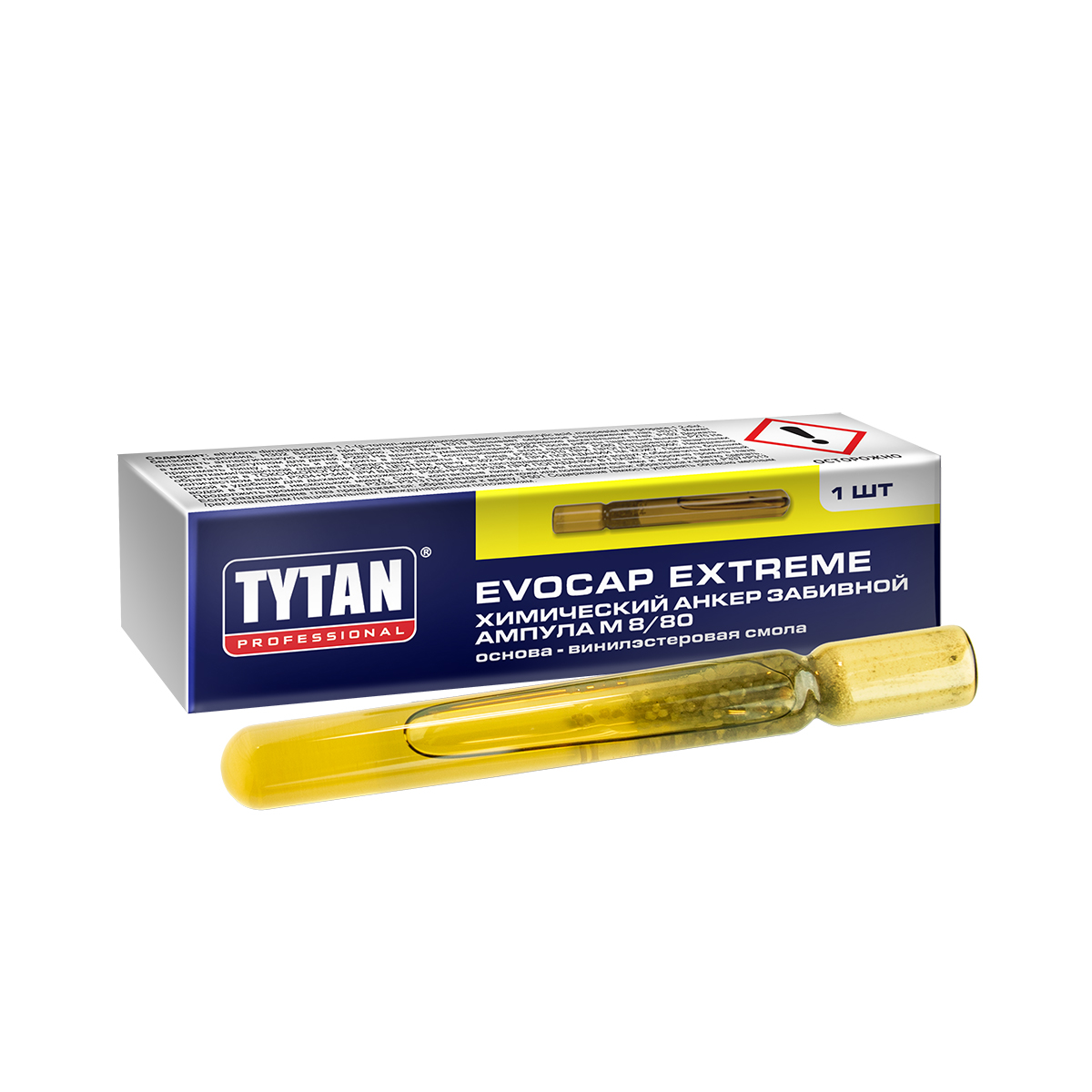 АНКЕР ХИМИЧЕСКИЙ ЗАБИВНОЙ "EVOCAP EXTREME" M8/80 АМПУЛА (1/20) "TYTAN PROFESSIONAL" 