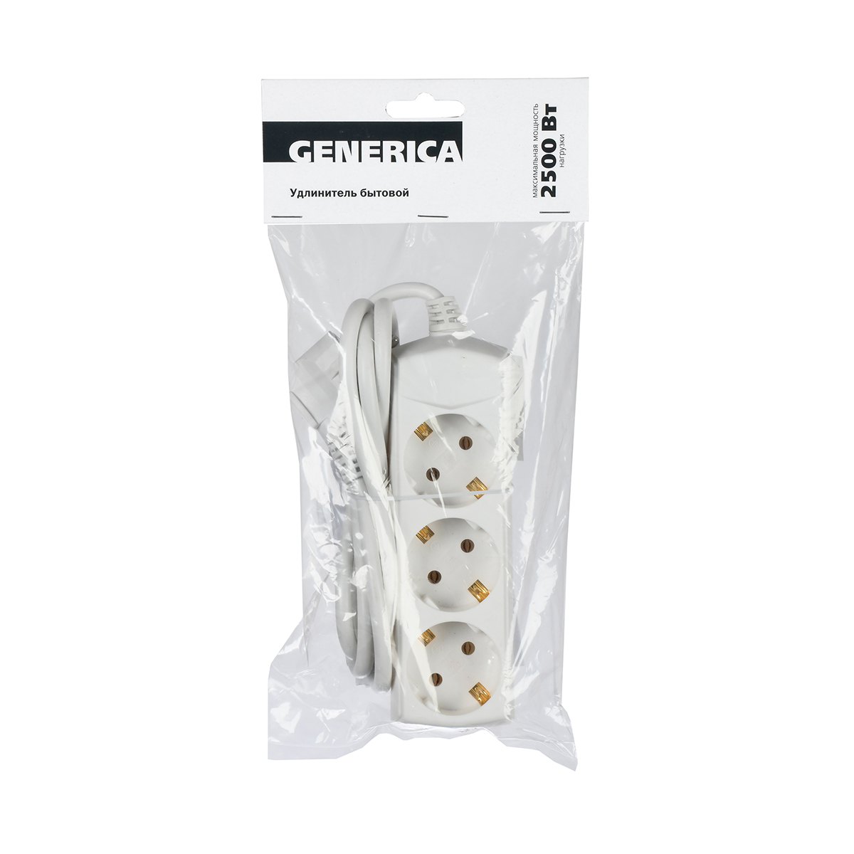 УДЛИНИТЕЛЬ С ЗАЗЕМЛ. 3 РОЗЕТКИ, 2P+PE/3 М 3*1 ММ, 10А (1/40) "GENERICA" 