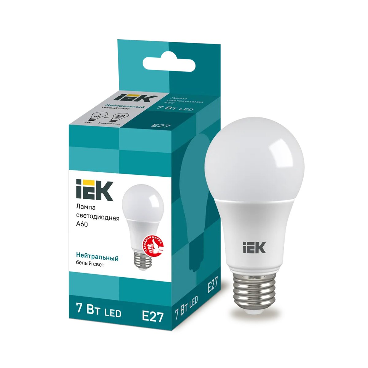 ЛАМПА СВЕТОДИОДНАЯ (LED) "IEK" A60 ШАР 07W 4000 К E27, НЕЙТРАЛ. СВЕТ (10/100) 