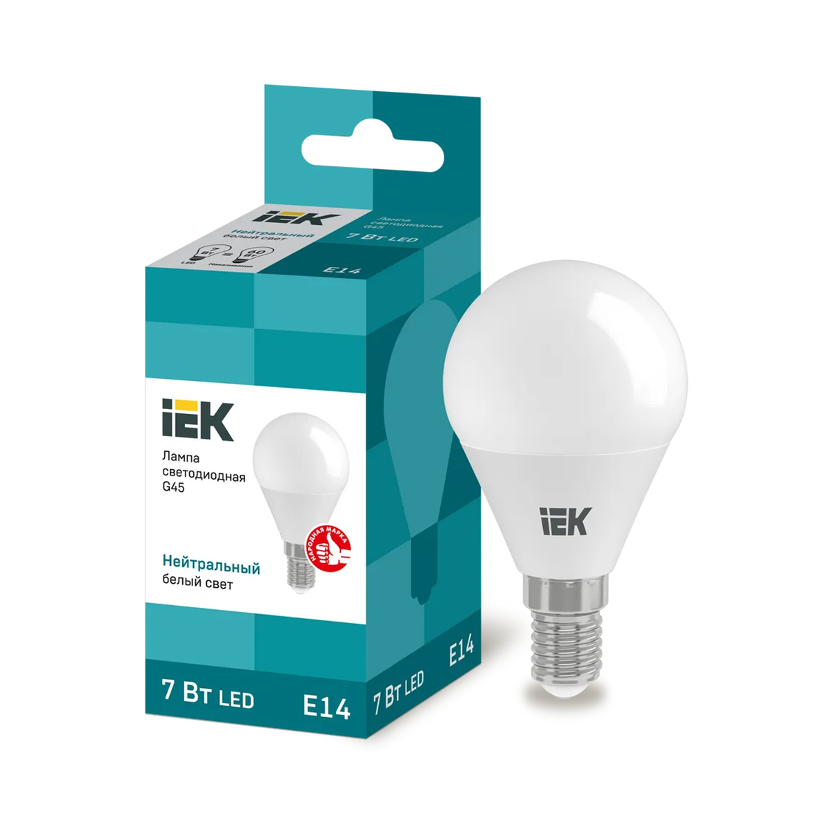 ЛАМПА СВЕТОДИОДНАЯ (LED) "IEK" G45 ШАР 07W 4000 К E14, НЕЙТРАЛ. СВЕТ (10/100) 