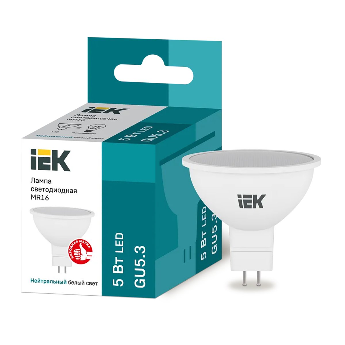 ЛАМПА СВЕТОДИОДНАЯ (LED) "IEK" MR16 СОФИТ 05W 4000 К GU5.3, НЕЙТРАЛ. СВЕТ (10/200) 