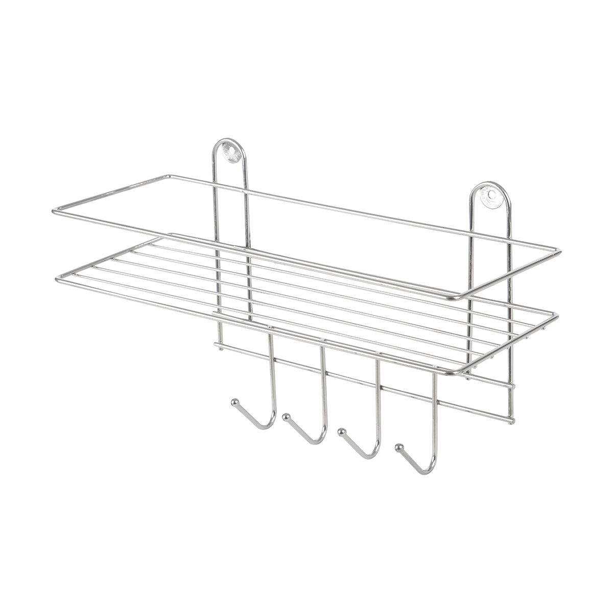 ПОЛКА ДЛЯ ВАННОЙ "LECCO PLUS" 33*21*12,5 СМ С 4 КРЮЧКАМИ, ХРОМ. (1/8) "РЫЖИЙ КОТ" 