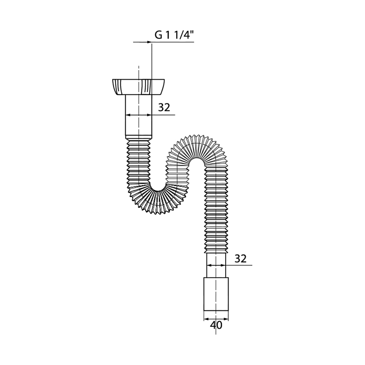 СИФОН ГОФР. БЕЗ ВЫПУСКА 1 1/4" Х 32/40 ММ, 800 ММ (1/110) "WIRQUIN" 