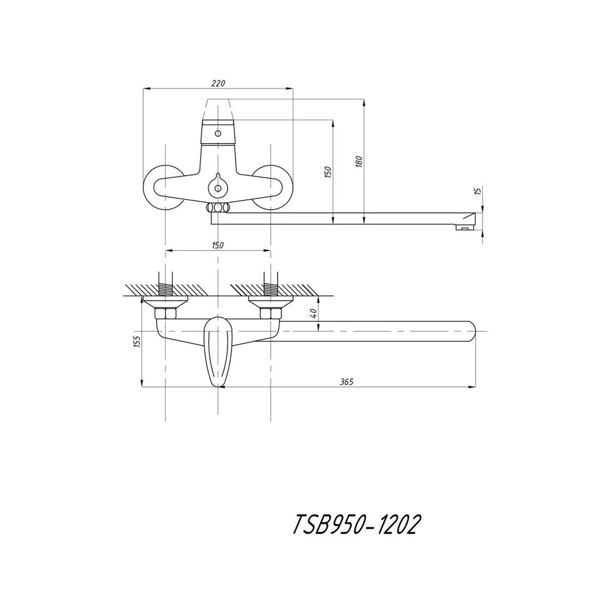 СМЕСИТЕЛЬ ДЛЯ ВАНН "TSARSBERG" TSB-950-1202 ДЛИННЫЙ ИЗЛИВ (1/10) "ПРОФСАН" 