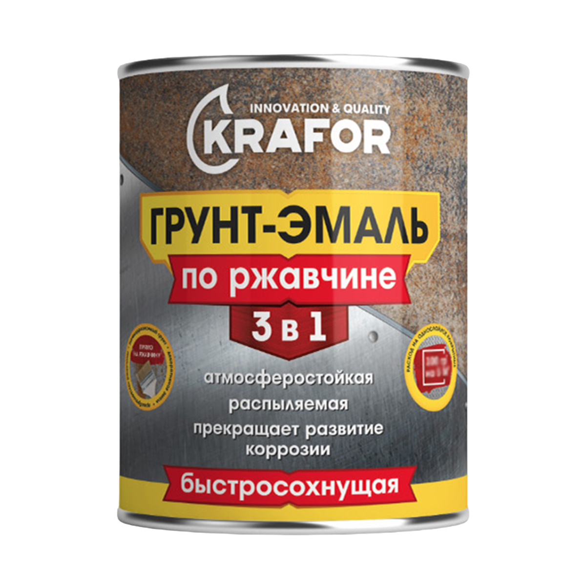 ГРУНТ- ЭМАЛЬ ПО РЖАВЧИНЕ 3 В 1 БЫСТРОСОХНУЩАЯ БЕЛАЯ (RAL 9010) 20 КГ (1) "KRAFOR" 