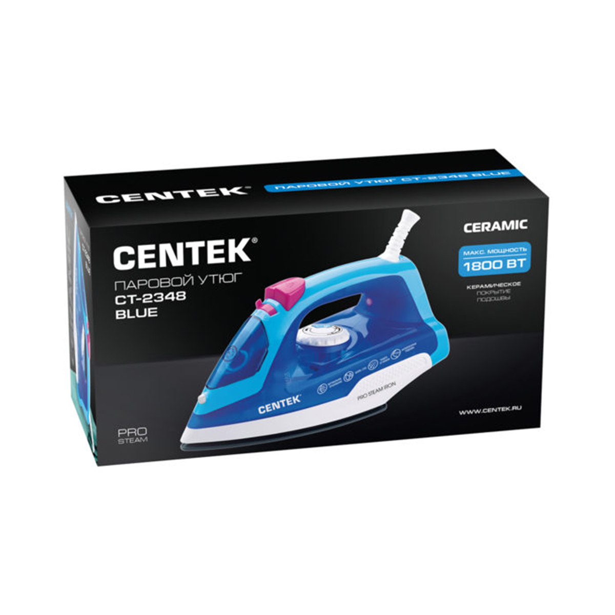 УТЮГ CT-2348 BLUE 1800 ВТ, ПОДОШВА КЕРАМИЧ. (1/10) "CENTEK" 