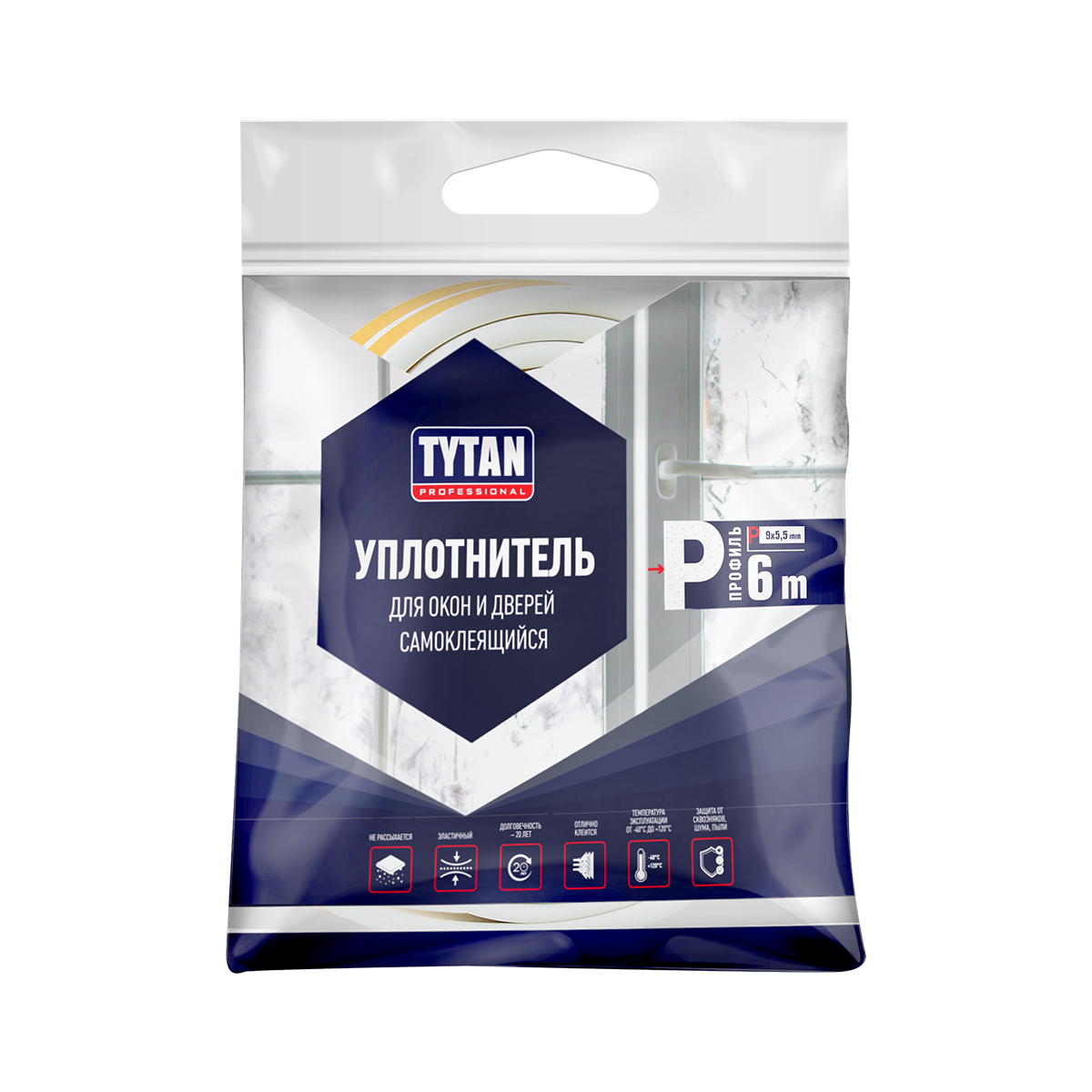 УПЛОТНИТЕЛЬ P 9 X 5,5 MM БЕЛЫЙ 6 М (1/20) "TYTAN PROFESSIONAL" 