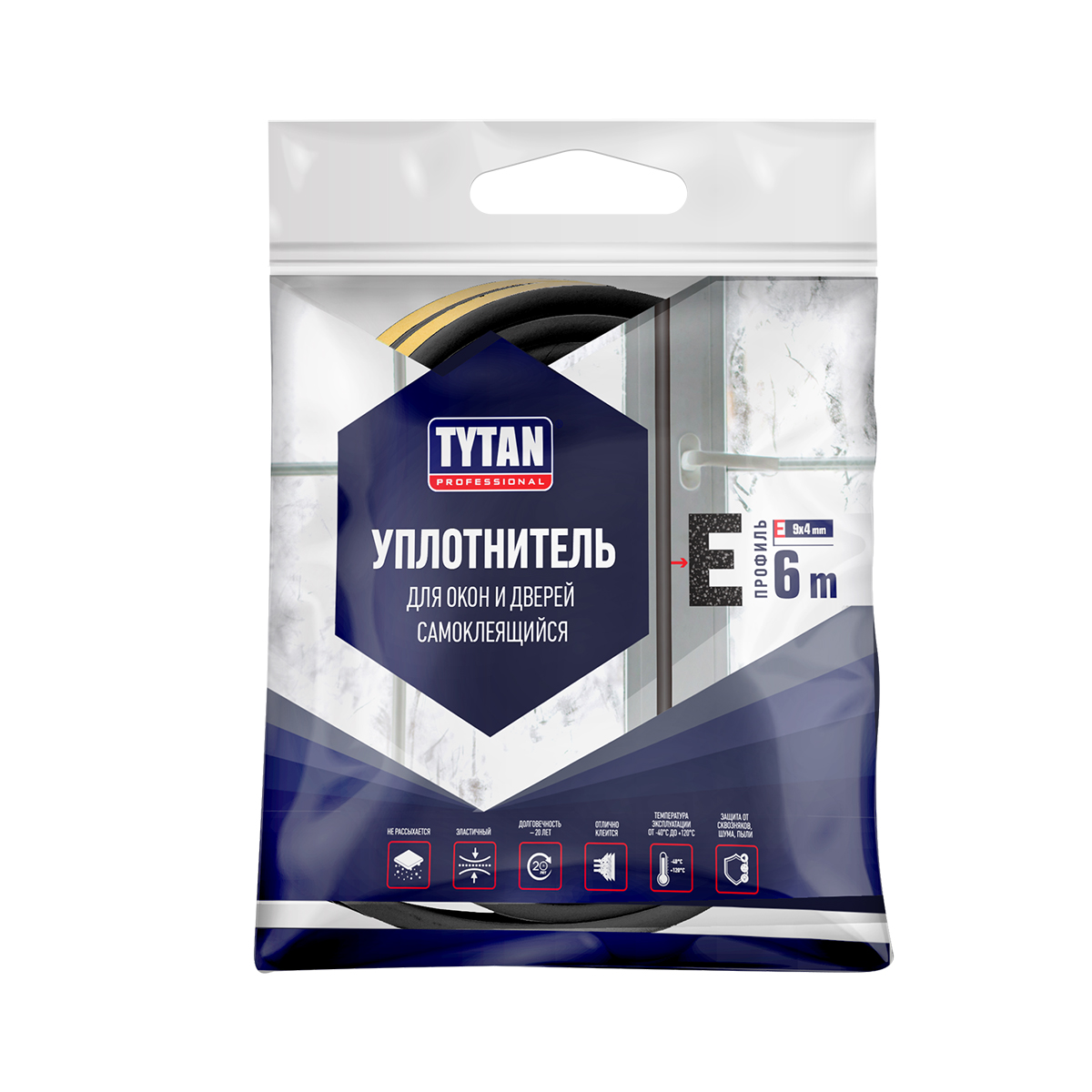 УПЛОТНИТЕЛЬ E 9 X 4 MM ЧЕРНЫЙ 6 М (1/20) "TYTAN PROFESSIONAL" 